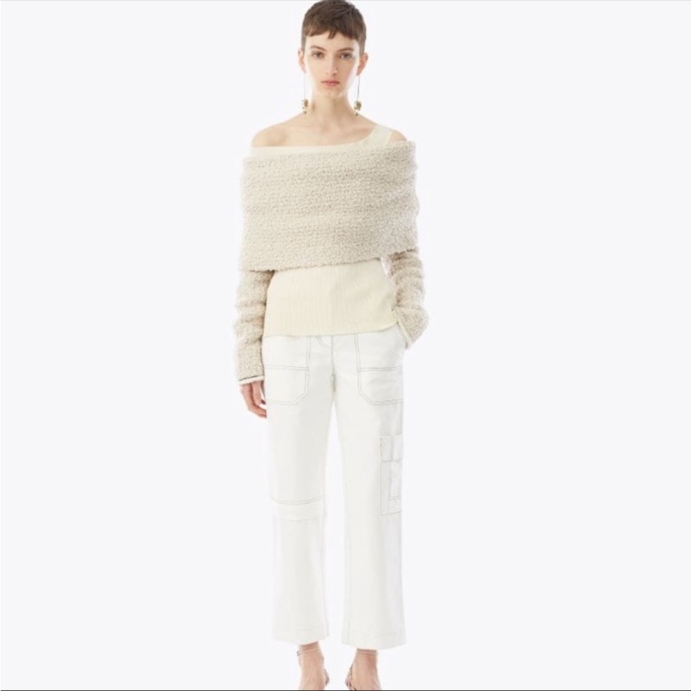 3.1 PHILLIP LIM Off The Shoulder Boucle Pullover Sweater MEDIUM Wool Fuzzy NWT